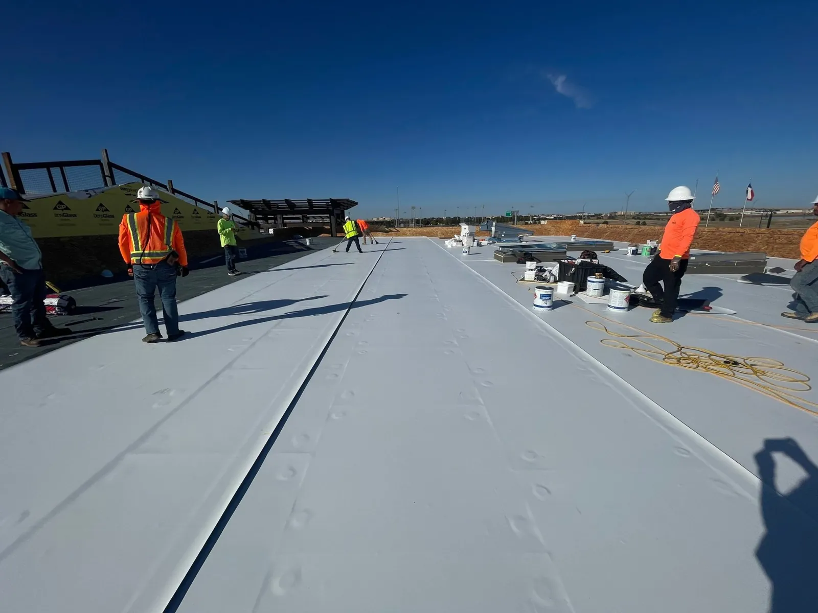 GAF TPO field sheets welded on day one