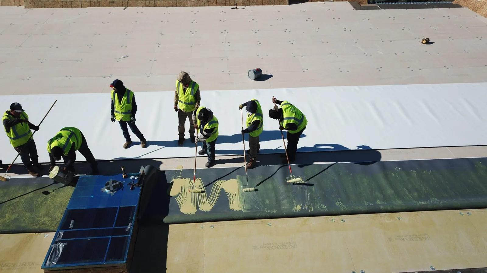 Crews rolling adhesive and setting membrane