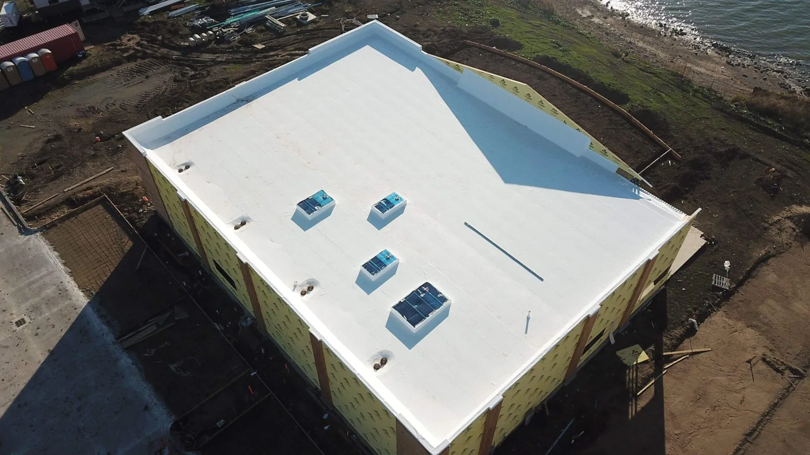 Completed roof field with flashed curbs
