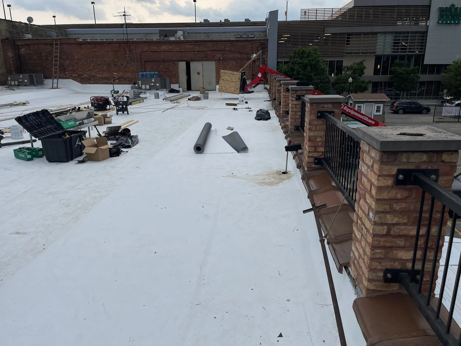 Completed roof field with curbs flashed